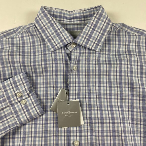 NWT Hickey Freeman Contemporary Fit Shirt Mens 17  32/33 Navy Check Pima Cotton - Picture 2 of 15